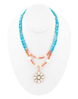 Blue and White Hibiscus Mother of Pearl Pendant and Necklace
