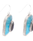 Blue Apatite and Abalone Stacked Sterling Silver Earrings