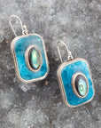 Blue Apatite and Abalone Stacked Sterling Silver Earrings