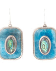 Blue Apatite and Abalone Stacked Sterling Silver Earrings