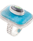 Blue Apatite and Abalone Stacked Sterling Silver Ring