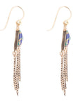 Blue Azurite Matrix Chandelier Golden Earrings