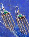 Blue Azurite Matrix Chandelier Golden Earrings