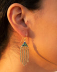 Blue Azurite Matrix Chandelier Golden Earrings