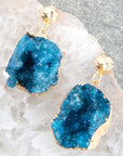 Blue Druzy Moon Post Earrings