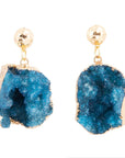 Blue Druzy Moon Post Earrings