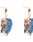 Blue Druzy Moon Post Earrings