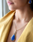 Blue Lapis Golden Elongated Pendant Necklace