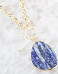 Blue Lapis Slab Pendant Golden Necklace