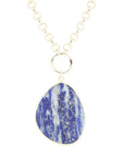 Blue Lapis Slab Pendant Golden Necklace