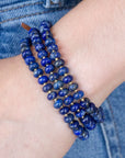 Blue Lapis Triple Strand Golden Bracelet Set