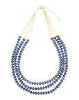 Blue Lapis Triple Strand Golden Necklace