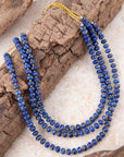 Blue Lapis Triple Strand Golden Necklace