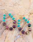 Jeweled Blue Magnesite and Mulicolor Tiger's Eye Golden Drop Earrings