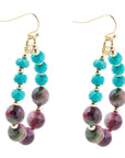 Jeweled Blue Magnesite and Mulicolor Tiger's Eye Golden Drop Earrings