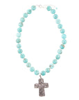 Blue Magnesite and Sterling Silver Cross Pendant Necklace
