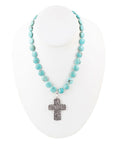 Blue Magnesite and Sterling Silver Cross Pendant Necklace