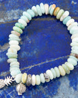 Blue Mint Amazonite and Silver Charm Stretch Bracelet