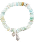 Blue Mint Amazonite and Silver Charm Stretch Bracelet