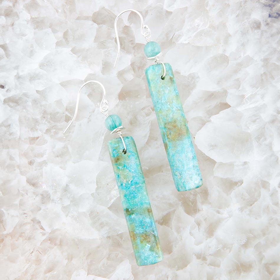 Blue Mint Amazonite Elongated Drop Earrings