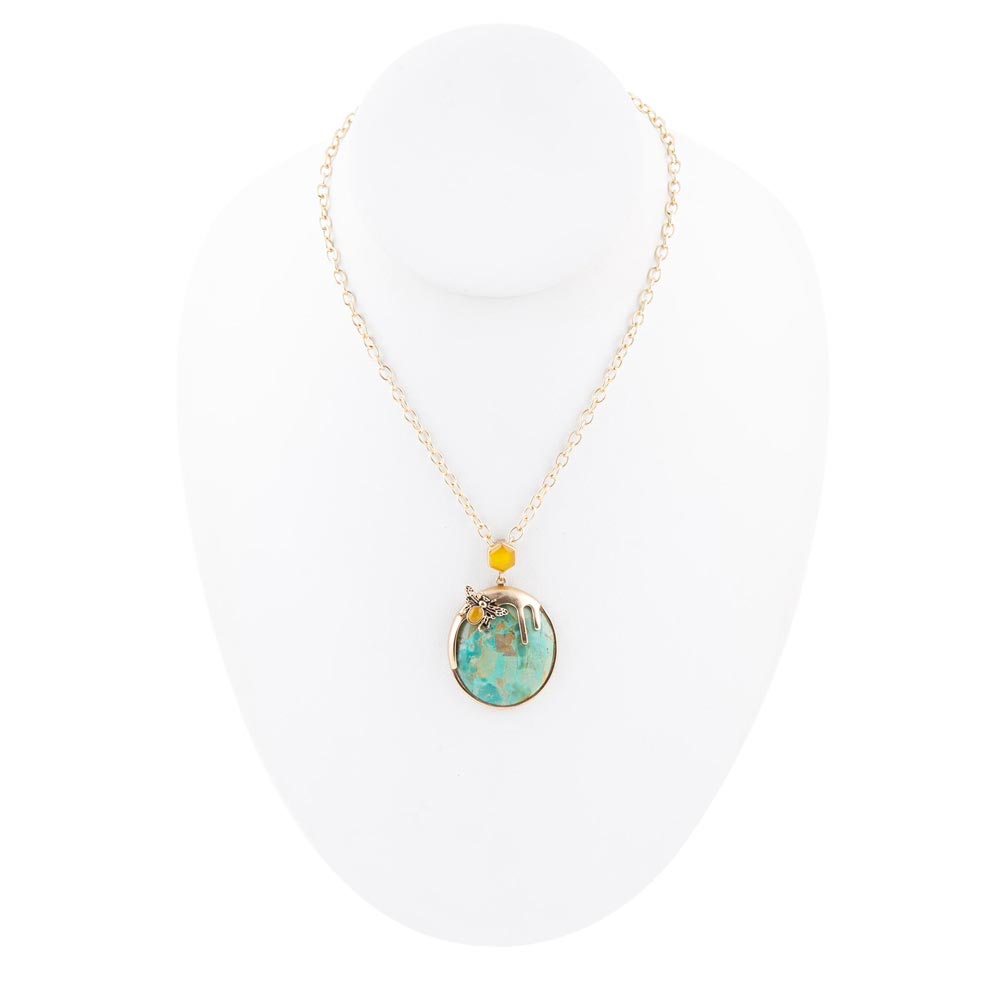Blue Turquoise and Agate Honey Drip Golden Necklace