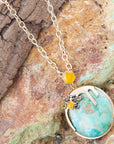 Blue Turquoise and Agate Honey Drip Golden Necklace