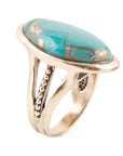 Blue Turquoise and Bronze Matrix Golden Oval Ring