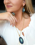 Stacked Blue Turquoise and Denim Golden Pendant Necklace