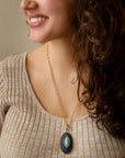 Stacked Blue Turquoise and Denim Golden Pendant Necklace