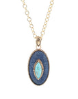 Stacked Blue Turquoise and Denim Golden Pendant Necklace