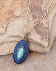 Stacked Blue Turquoise and Denim Golden Pendant Necklace
