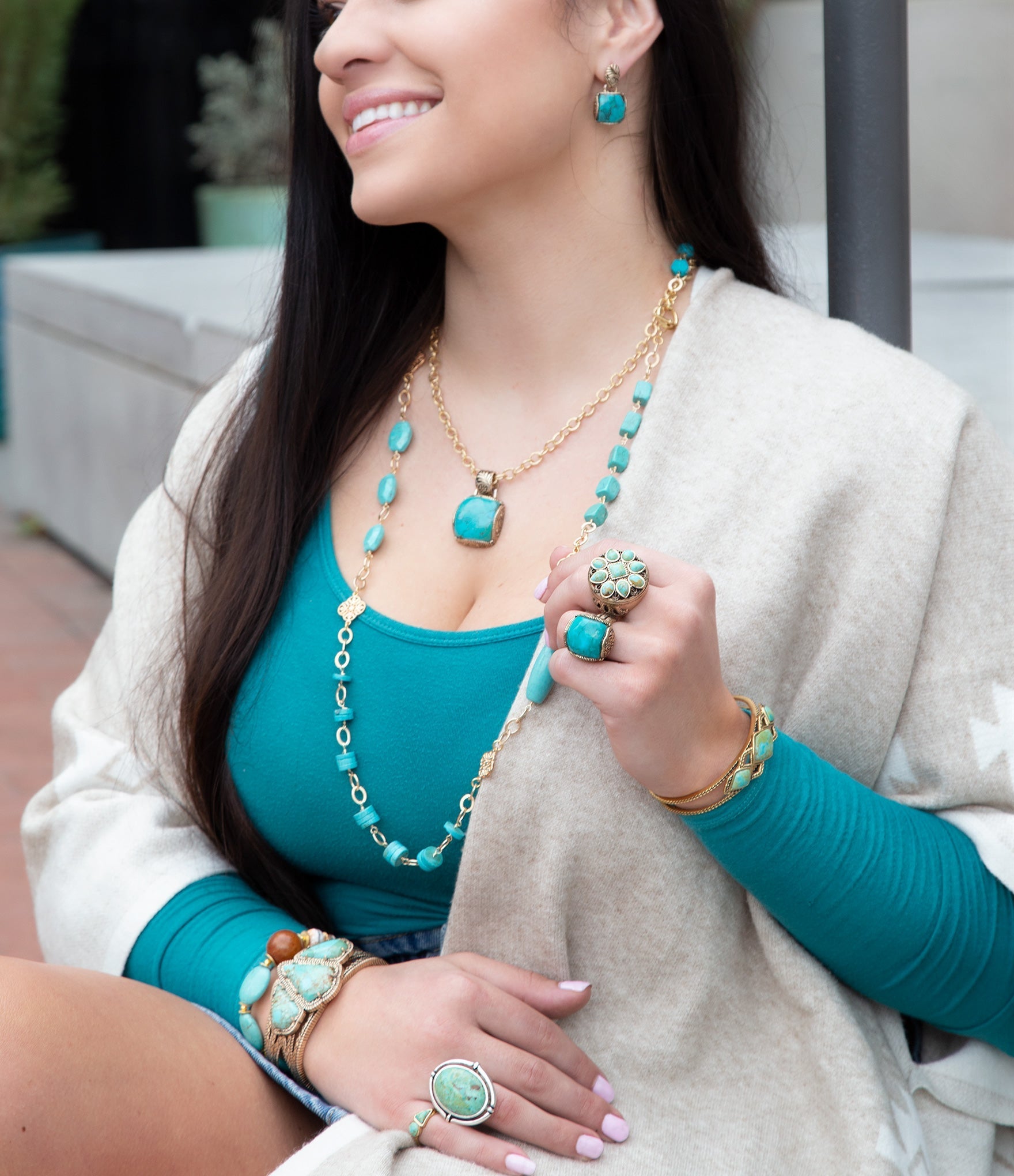 Blue Turquoise and Golden Cuff Bracelet