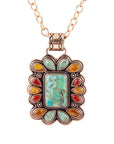 Blue Turquoise and Red Carnelian Copper Pendant Necklace