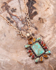 Blue Turquoise and Red Carnelian Copper Pendant Necklace