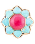 Blue Turquoise and Red Quartz Flower Golden Ring