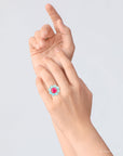 Blue Turquoise and Red Quartz Flower Golden Ring