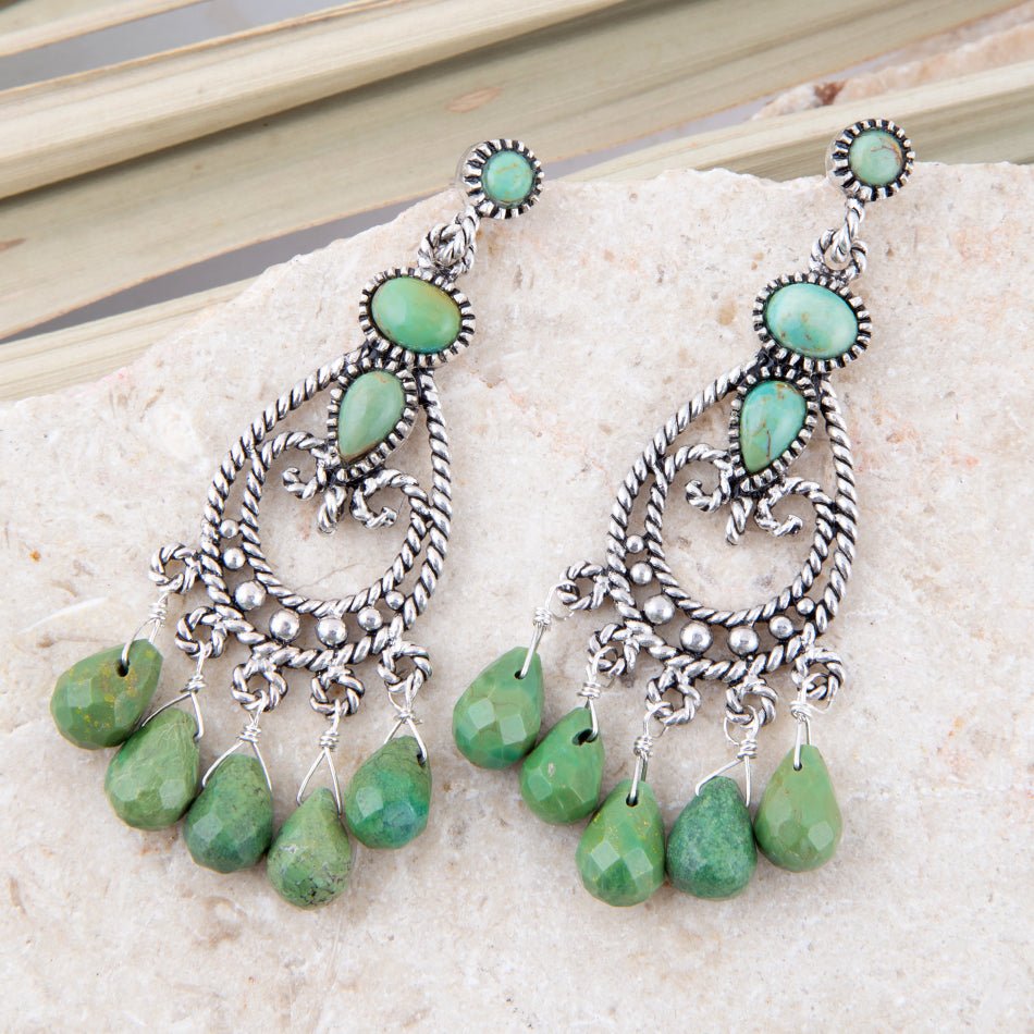 Blue Turquoise and Sterling Silver Chandelier Earrings