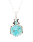 Blue Turquoise and Sterling Silver Hexagon Pendant Necklace