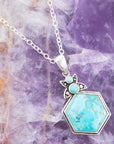 Blue Turquoise and Sterling Silver Hexagon Pendant Necklace