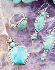 Blue Turquoise and Sterling Silver Hexagon Pendant Necklace
