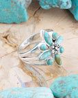 Floral Blue Turquoise and Sterling Silver Statement Ring