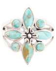 Floral Blue Turquoise and Sterling Silver Statement Ring