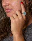 Floral Blue Turquoise and Sterling Silver Statement Ring