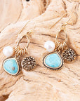Blue Turquoise and White Pearl Multi Charm Golden Charm Earrings