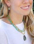 Blue Turquoise and Yellow Citrine Multi-Layer Golden Necklace