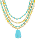 Blue Turquoise and Yellow Citrine Multi-Layer Golden Necklace