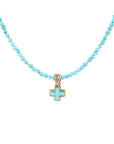 Blue Turquoise Cross Golden Pendant Necklace