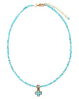Blue Turquoise Cross Golden Pendant Necklace