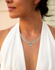 Blue Turquoise Cross Golden Pendant Necklace
