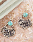Blue Turquoise Flourish Golden Drop Earrings